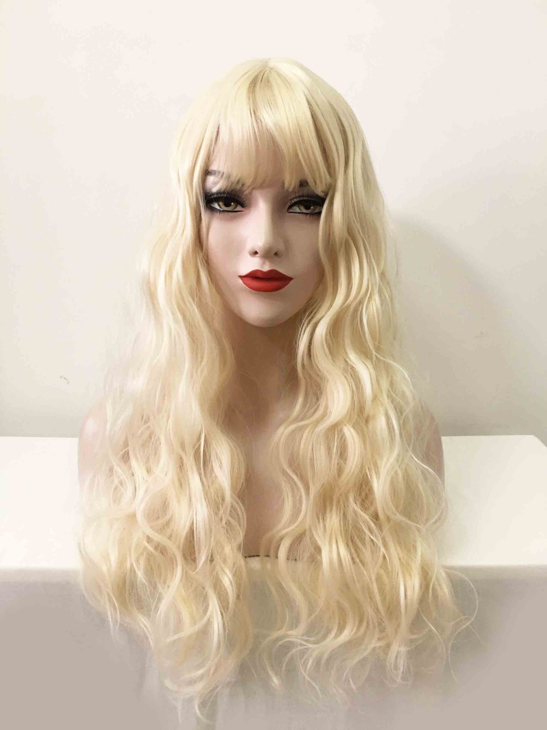 nevermindyrhead Women Blonde Long Curly Fringe Bangs Wig