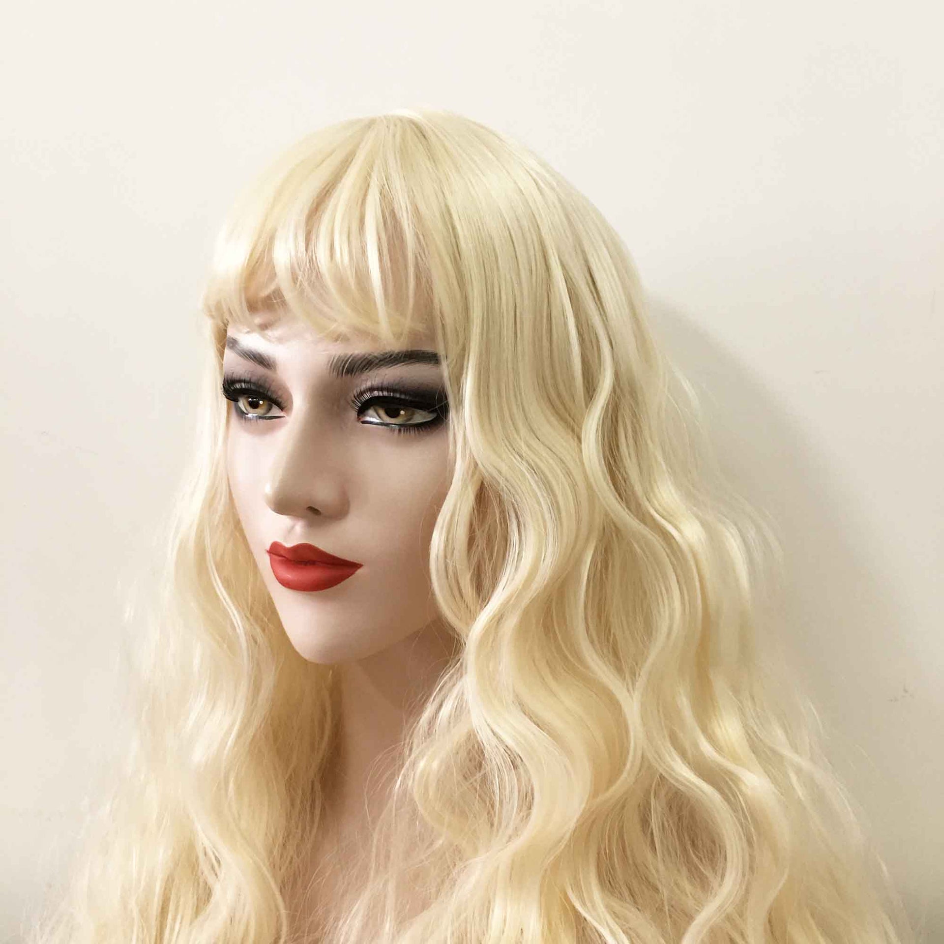 nevermindyrhead Women Blonde Long Curly Fringe Bangs Wig