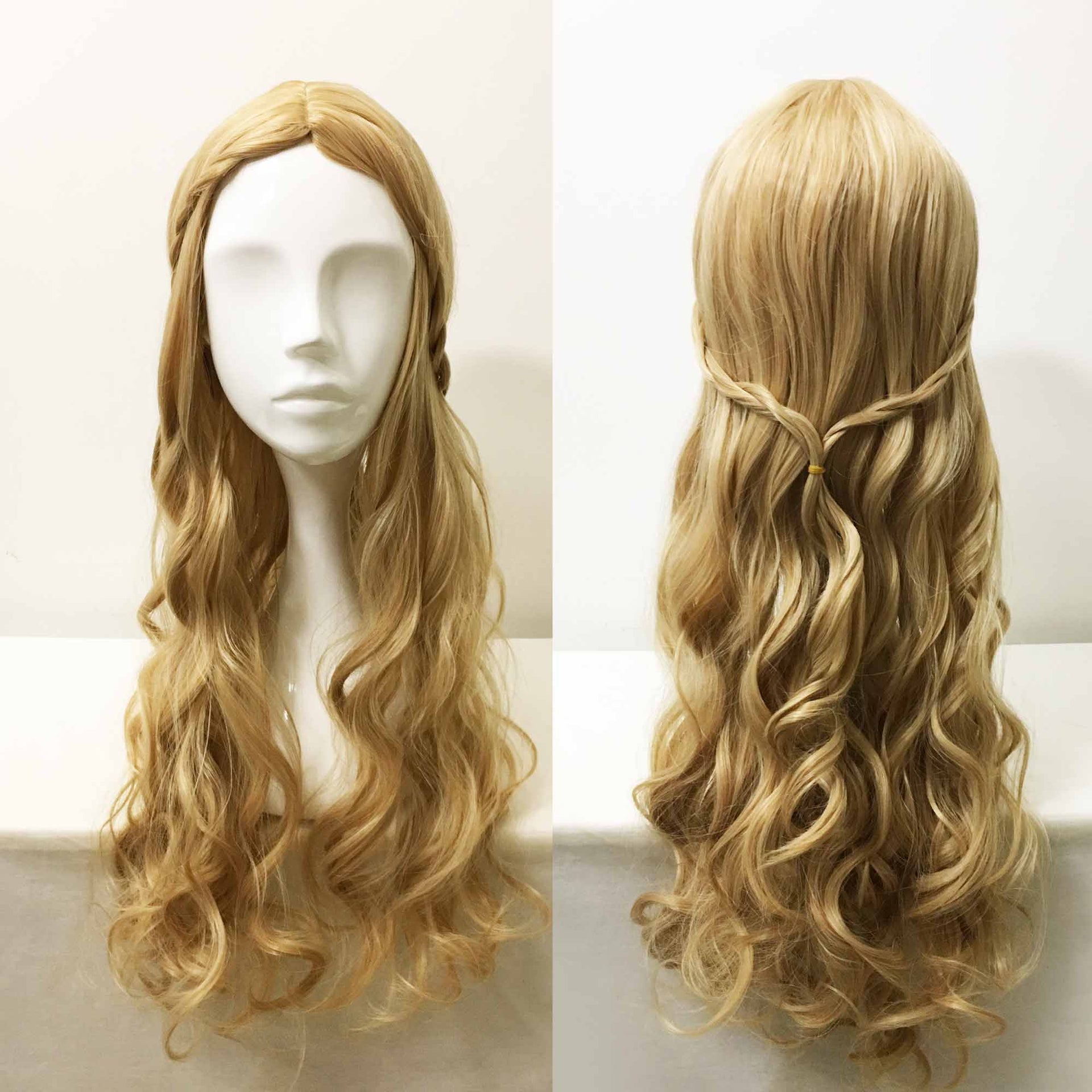 nevermindyrhead Women Blonde Long Curly Princess Style Braided Middle Part Wig