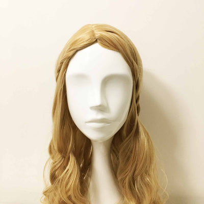 Women Blonde Long Curly Princess Style Braided Middle Part Wig