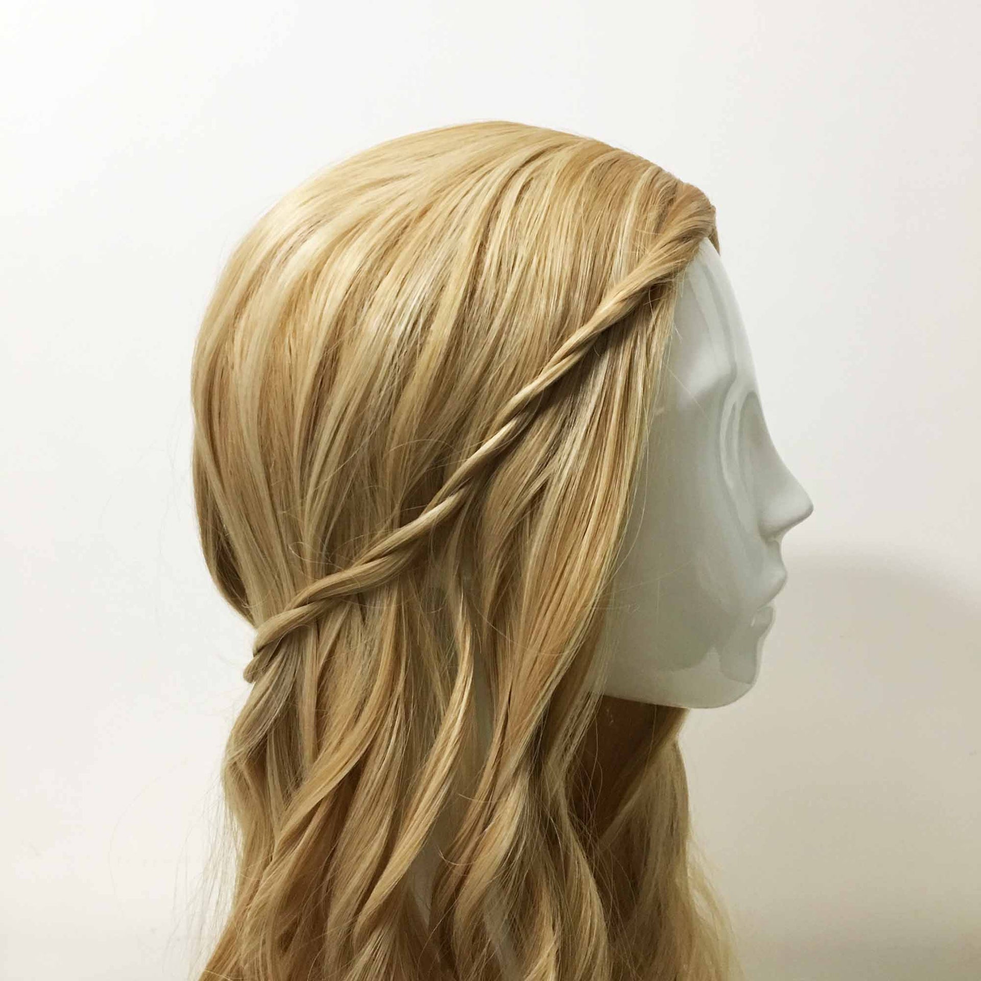 nevermindyrhead Women Blonde Long Curly Princess Style Braided Middle Part Wig