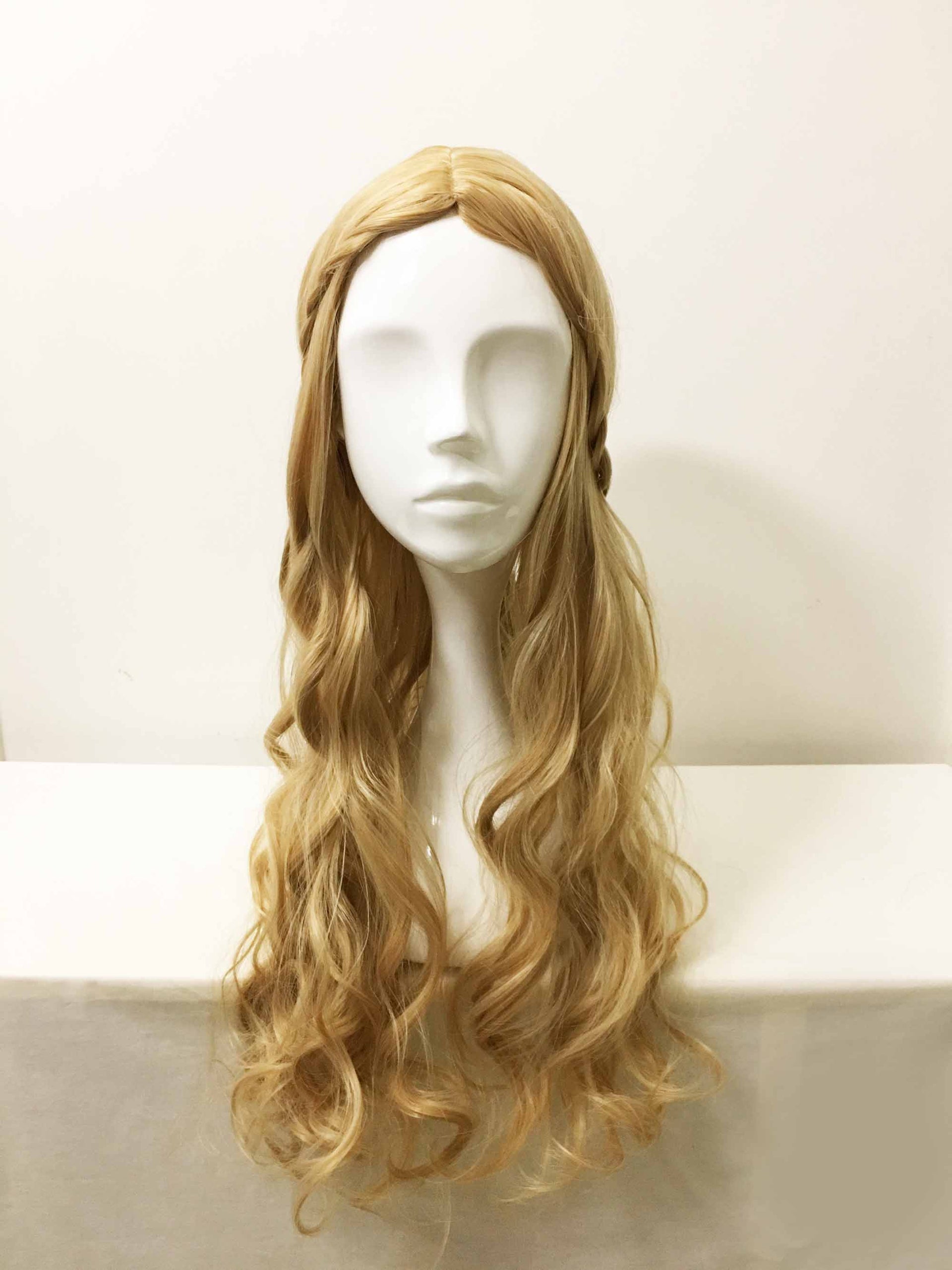 nevermindyrhead Women Blonde Long Curly Princess Style Braided Middle Part Wig