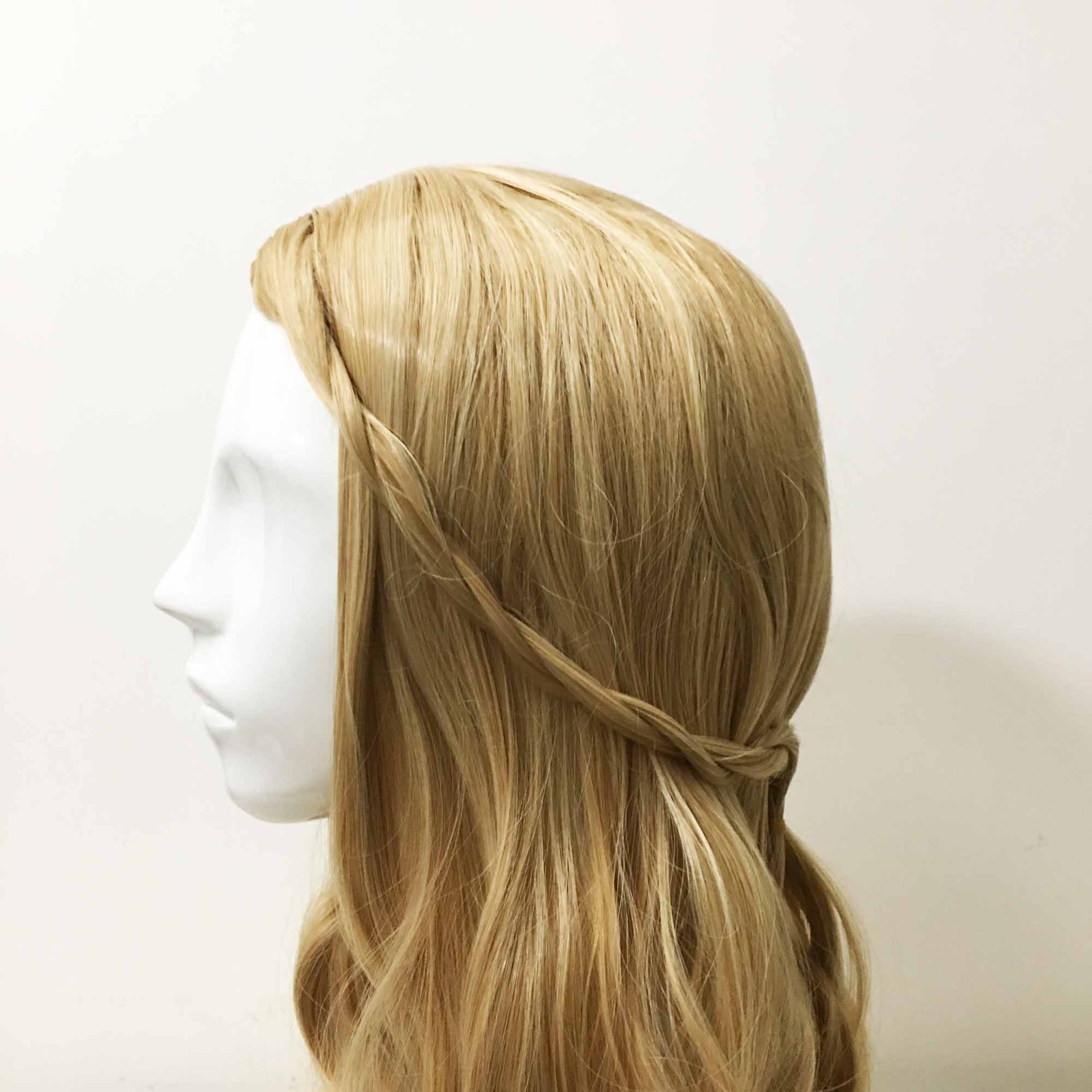 nevermindyrhead Women Blonde Long Curly Princess Style Braided Middle Part Wig