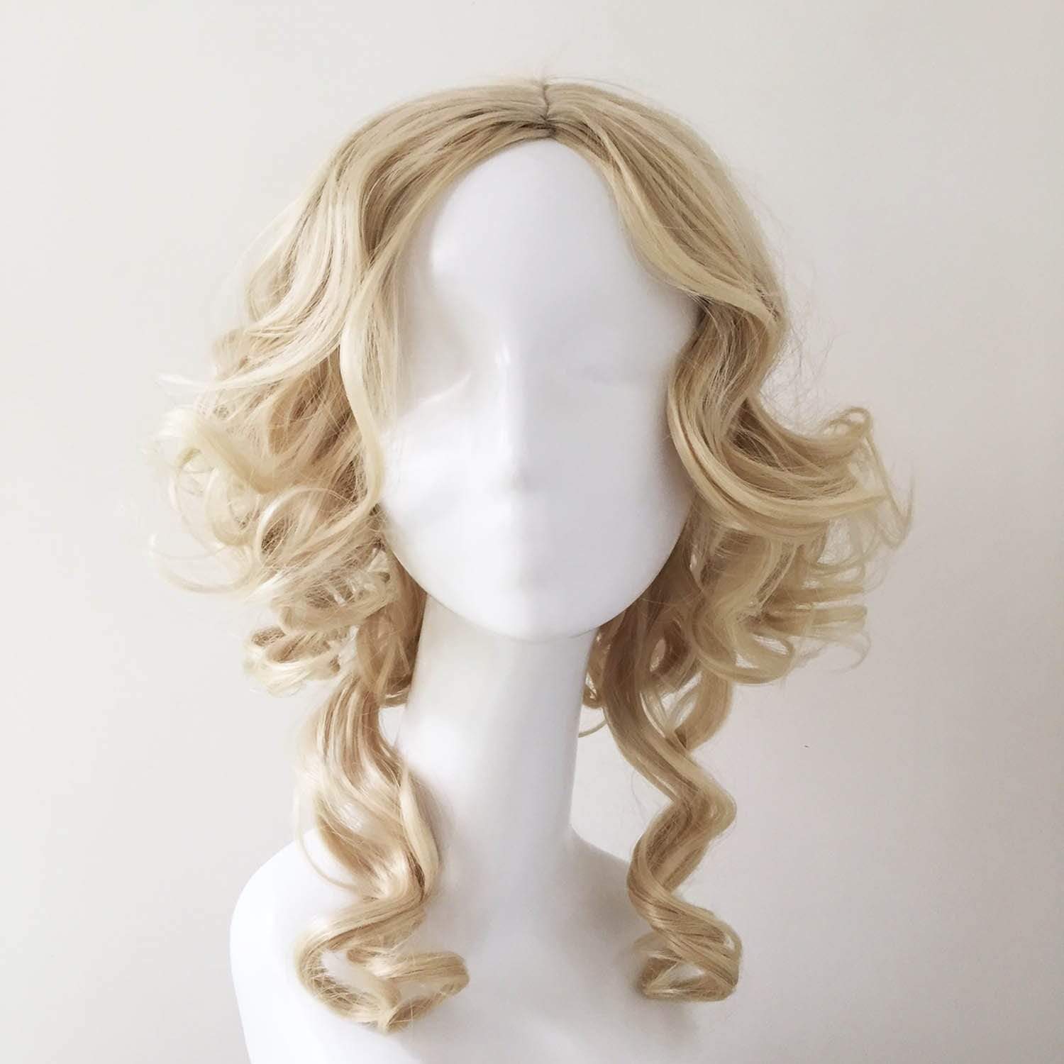 nevermindyrhead Women Blonde Long Curly Side Part Different Length Cosplay Wig