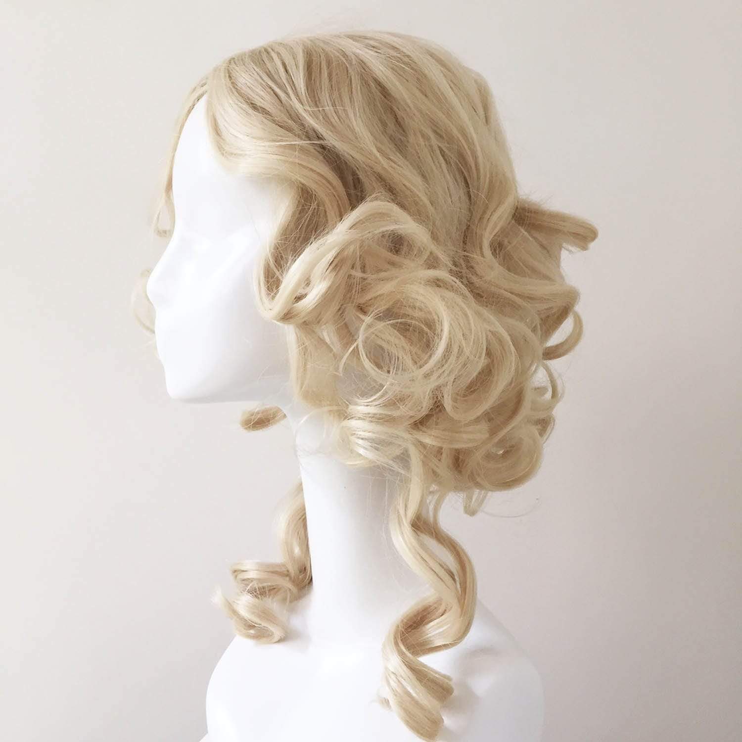 nevermindyrhead Women Blonde Long Curly Side Part Different Length Cosplay Wig