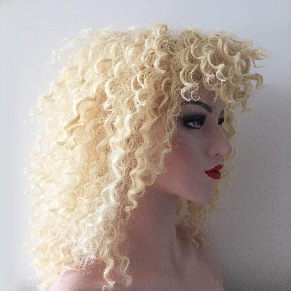 nevermindyrhead Women Blonde Medium Length Curly Kinky Wild Wig