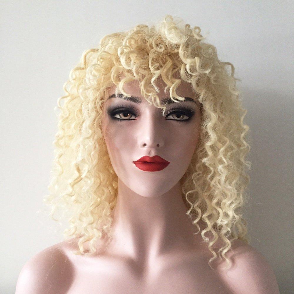 nevermindyrhead Women Blonde Medium Length Curly Kinky Wild Wig
