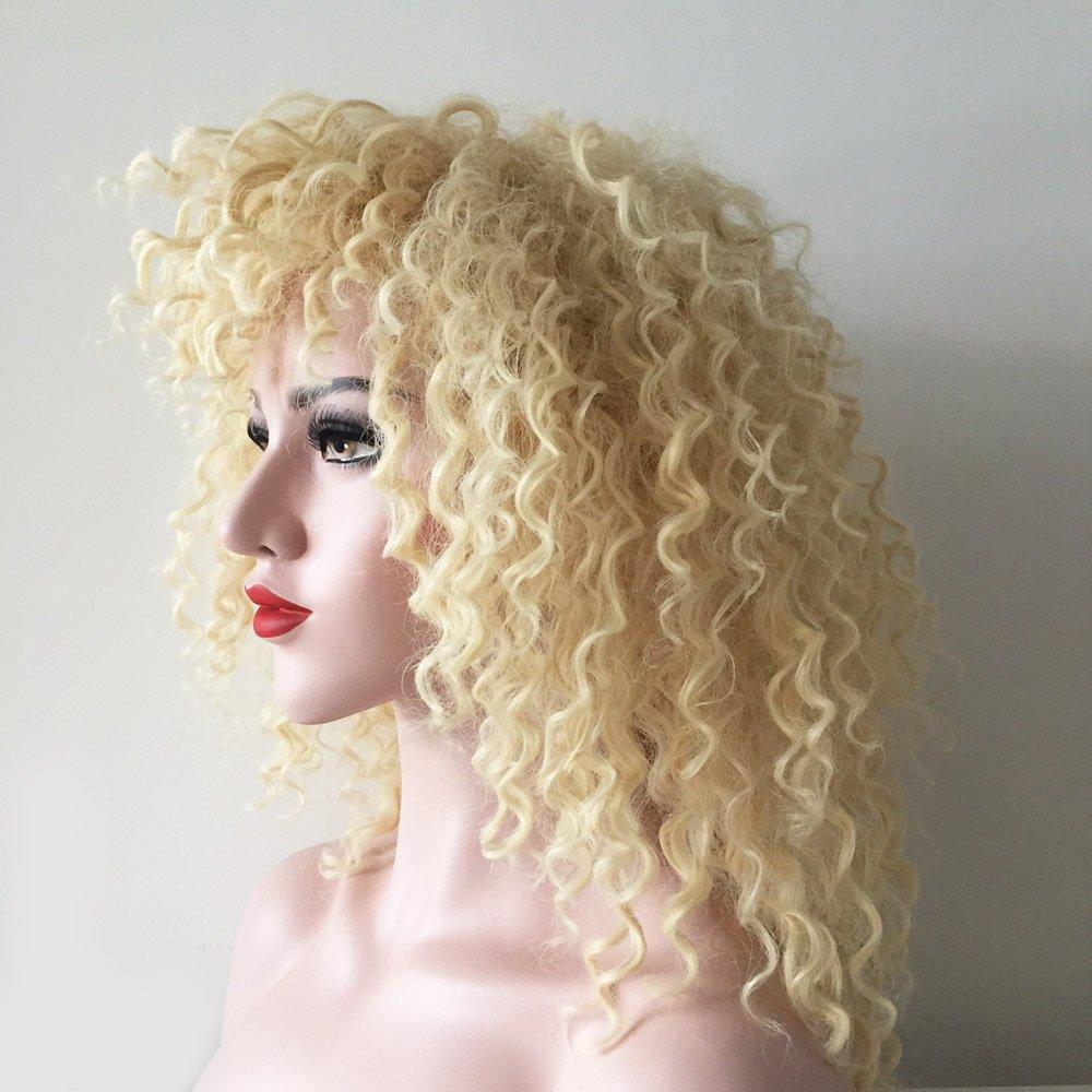 nevermindyrhead Women Blonde Medium Length Curly Kinky Wild Wig