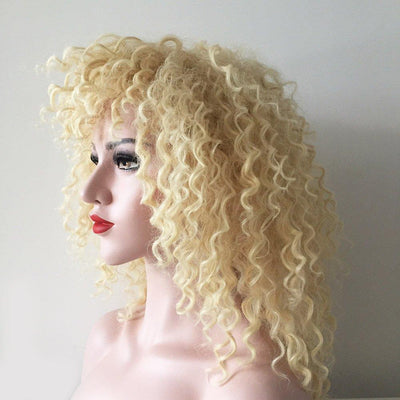 Women Blonde Medium Length Curly Kinky Wild Wig