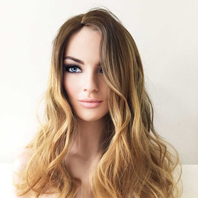 Women Blonde Ombre Long Curly Side Part Wig