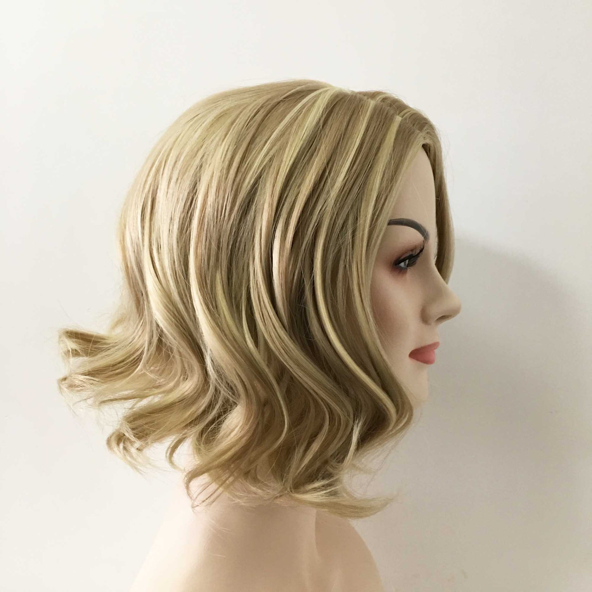 nevermindyrhead Women Blonde Short Bouncy Curly Bob Side Part Wig