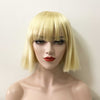 Women Blonde Short Straight Bob Yaki Fringe Bangs Wig