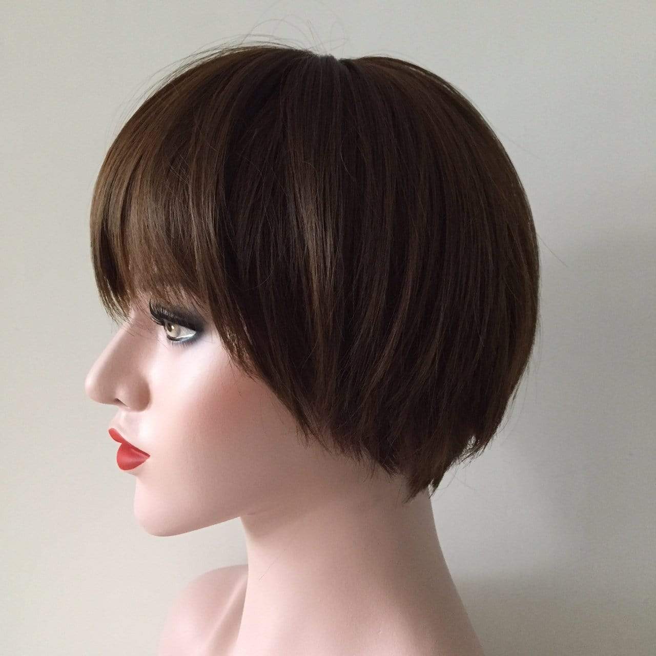 nevermindyrhead Women Brown Black Short Straight Bob Pixie Fringe Bangs Wig