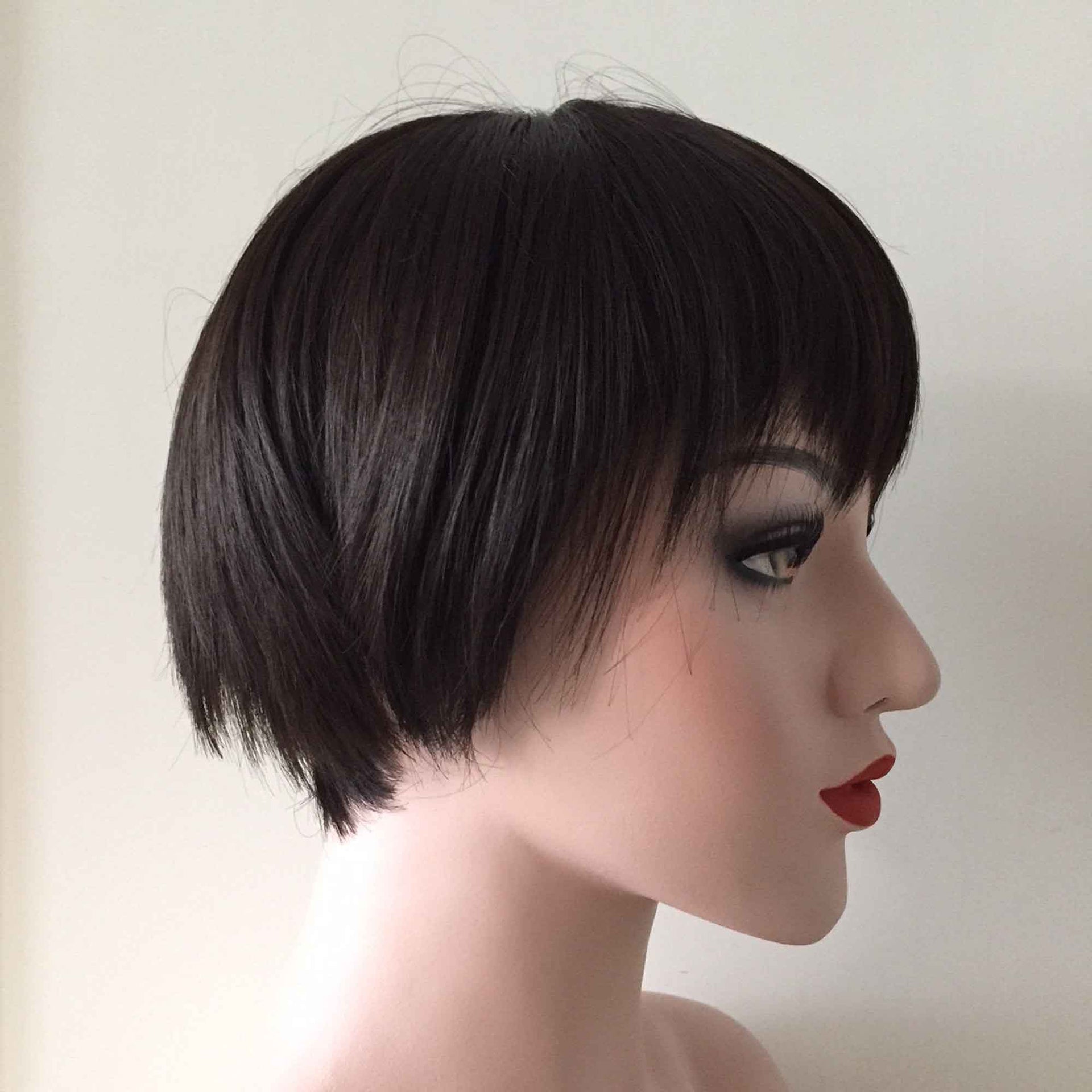 nevermindyrhead Women Brown Black Short Straight Bob Pixie Fringe Bangs Wig