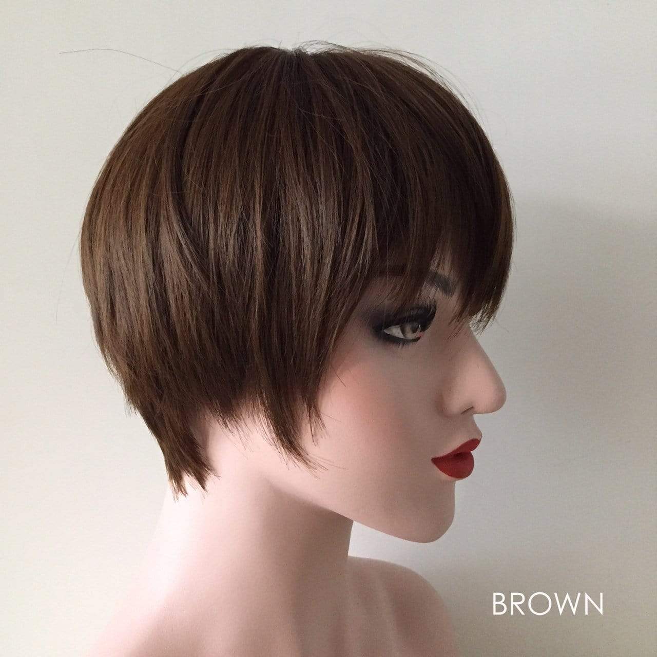 nevermindyrhead Women Brown Black Short Straight Bob Pixie Fringe Bangs Wig Brown