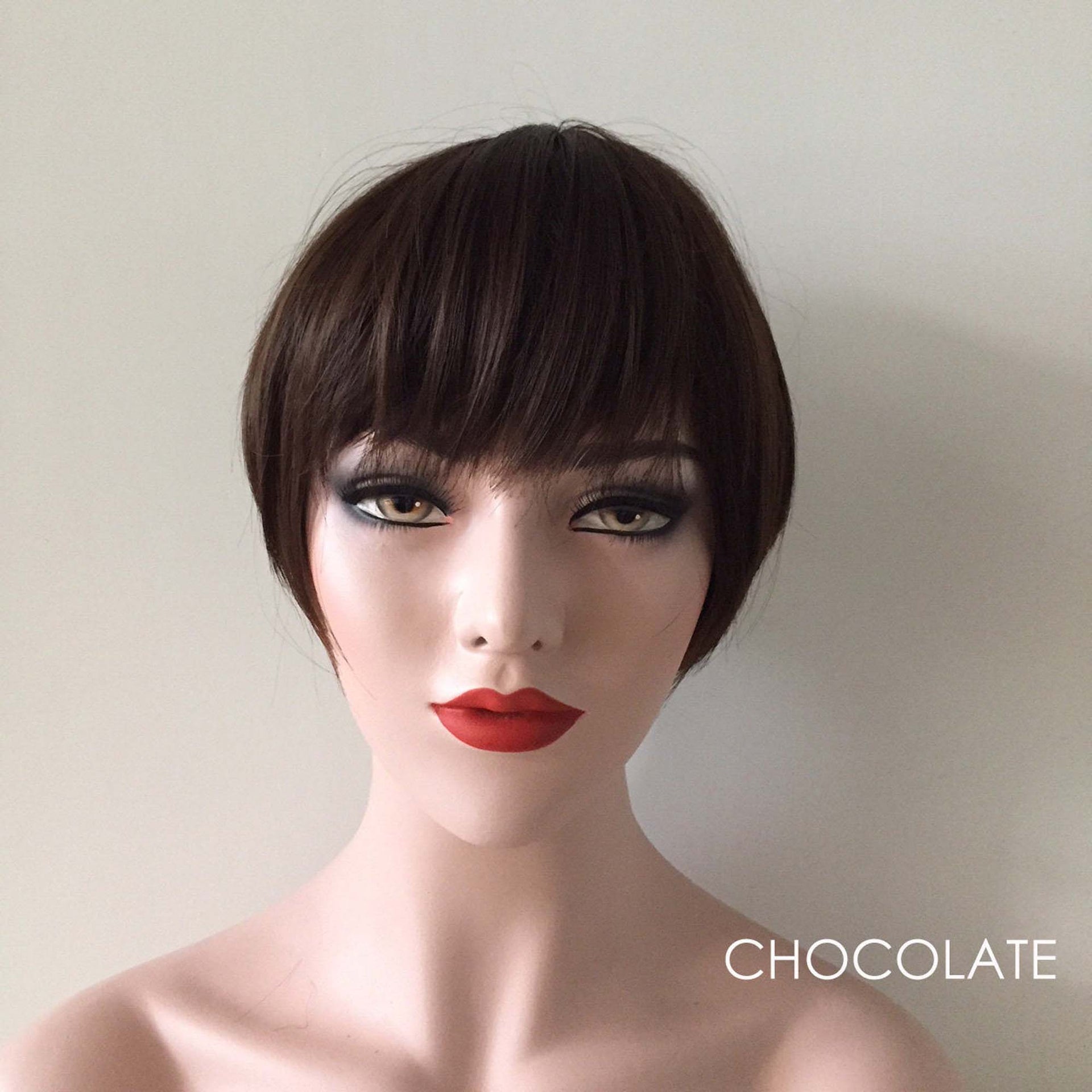 nevermindyrhead Women Brown Black Short Straight Bob Pixie Fringe Bangs Wig Chocolate