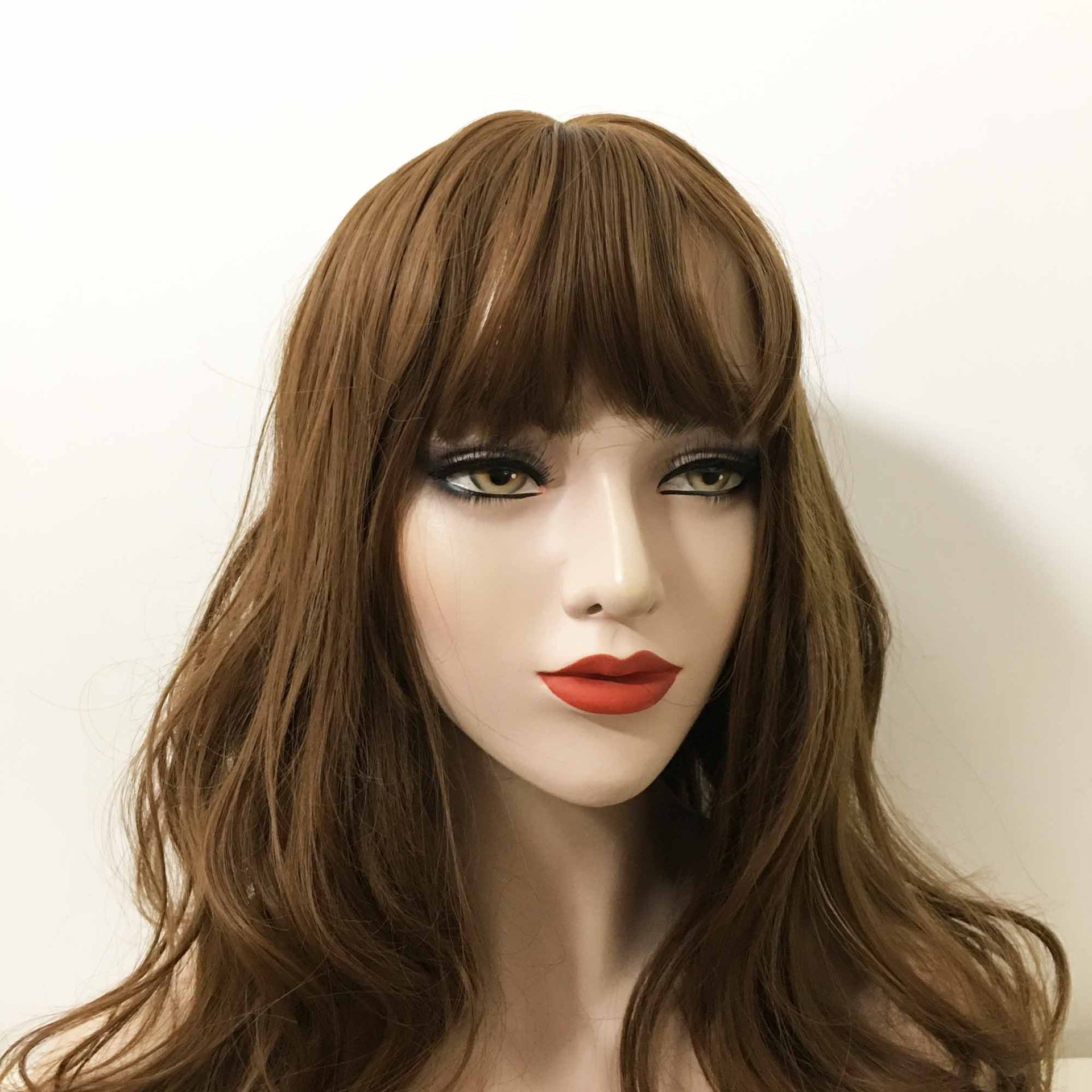 nevermindyrhead Women Brown Long Curly Fringe Bangs Wig