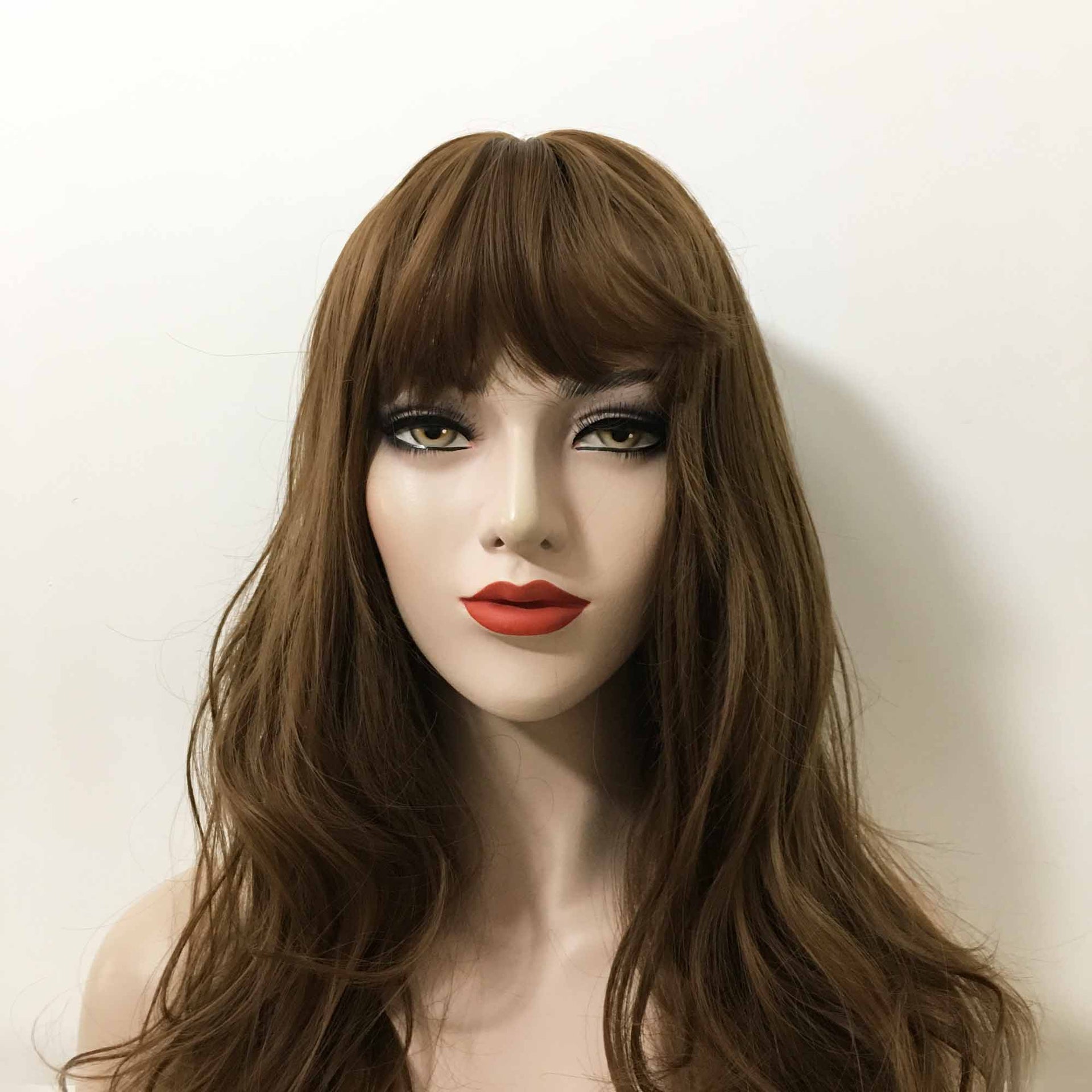 nevermindyrhead Women Brown Long Curly Fringe Bangs Wig