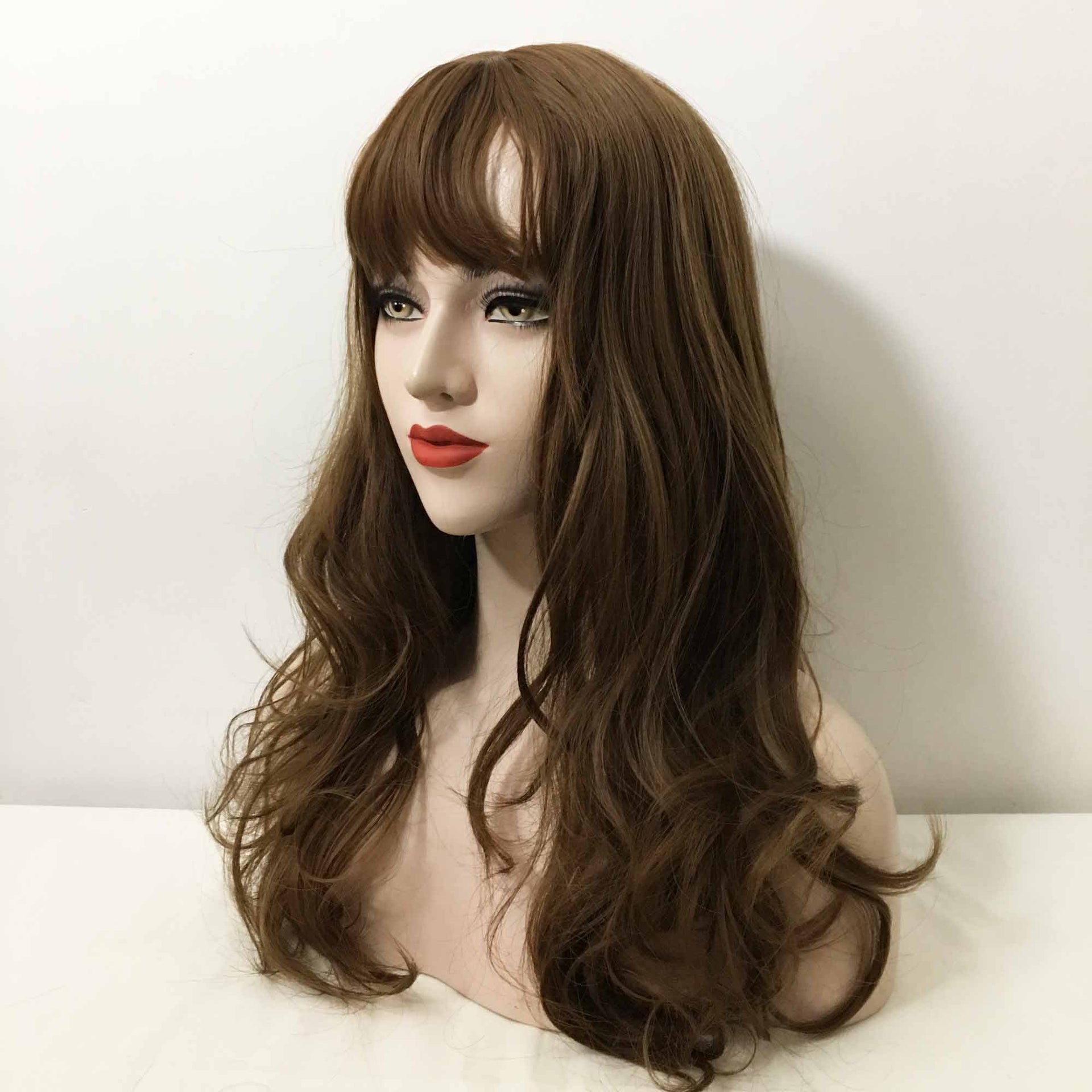 nevermindyrhead Women Brown Long Curly Fringe Bangs Wig