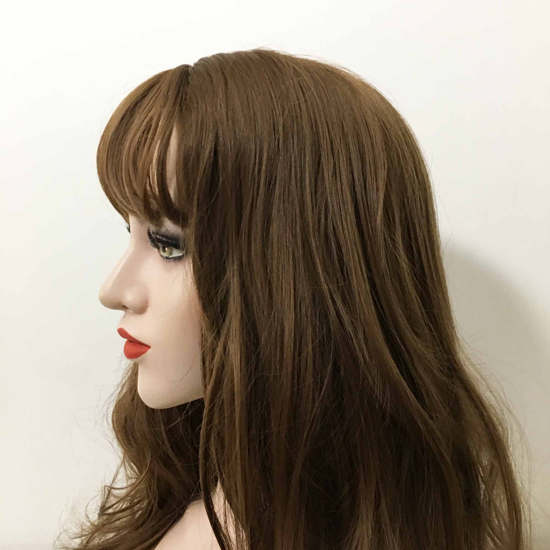 nevermindyrhead Women Brown Long Curly Fringe Bangs Wig