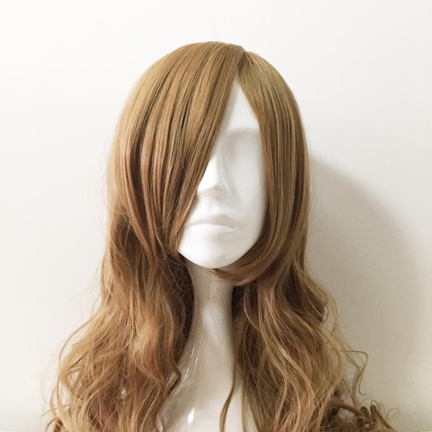 nevermindyrhead Women Brown Long Curly Side Swept Bangs Cosplay Wig