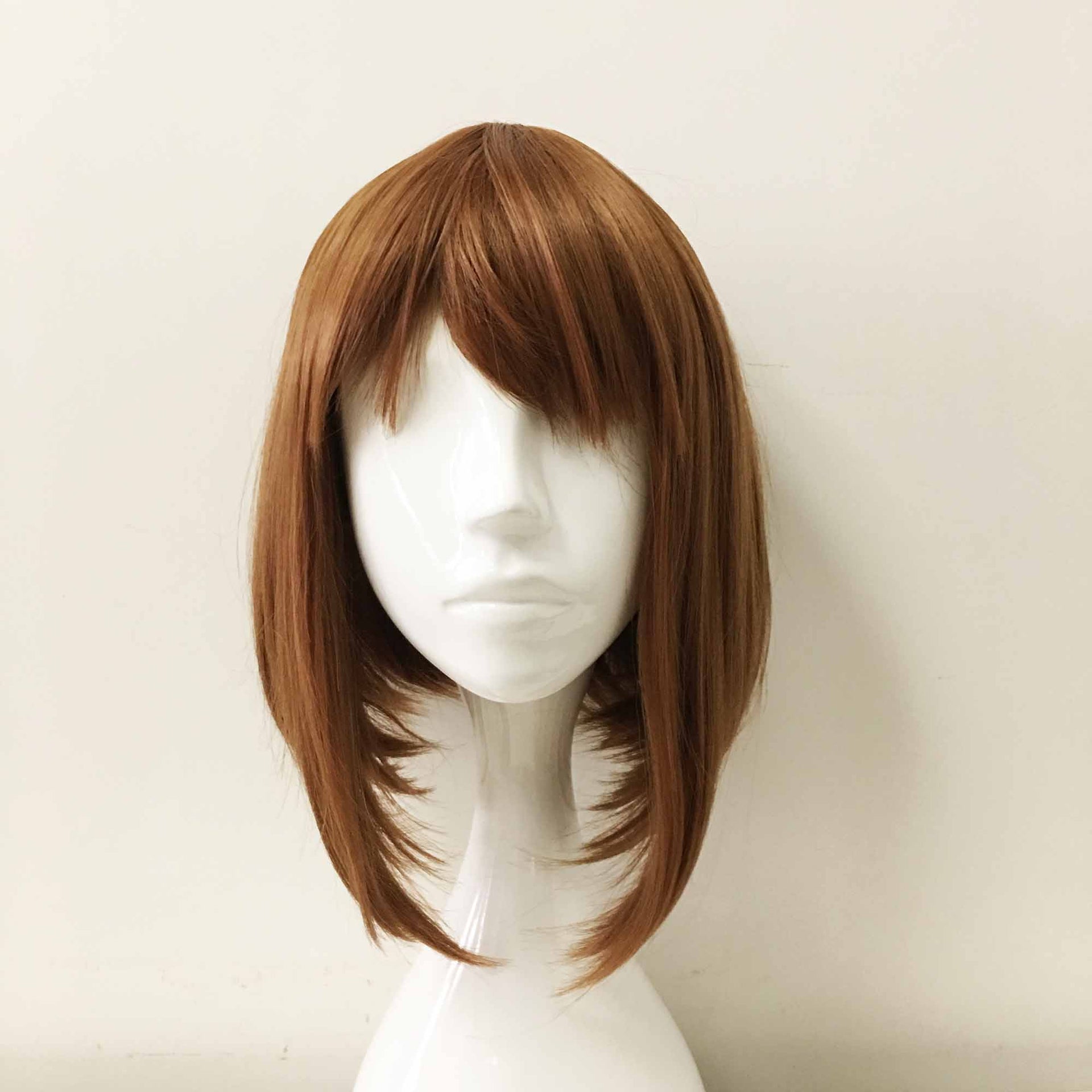 nevermindyrhead Women Brown Medium Length Straight A-Line Fringe Bangs Cosplay Wig