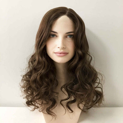 Women Chocolate Dark Brown Long Curly Wavy Fluffy Side Part Synthetic Wig