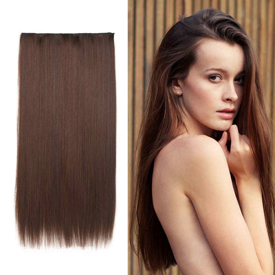 Women Clip In 3/4 Full Head Long Straight Synthetic Hair Extensions 5 Clips 24