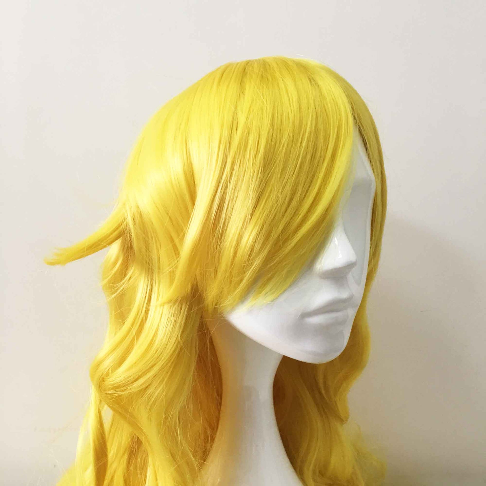 nevermindyrhead Women Yellow Long Curly Side Swept Bangs Cosplay Wig