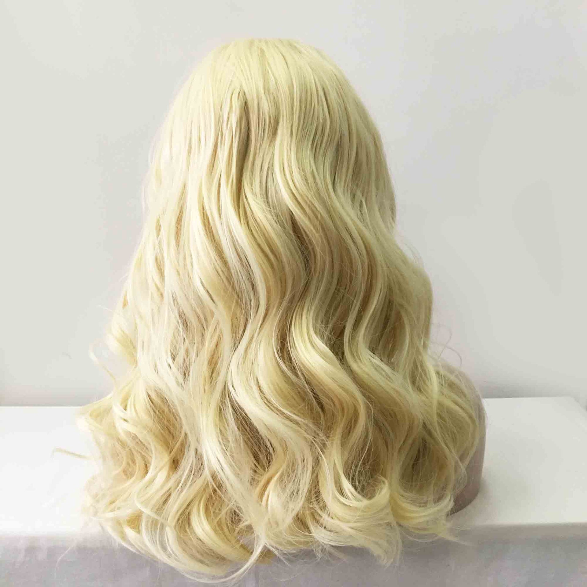 nevermindyrhead Women Creamy Blonde Lace Front Side Part Curly Wavy Long Hair Wig