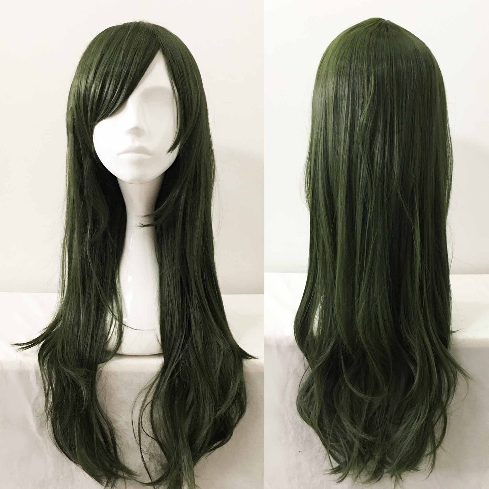 nevermindyrhead Women Dar Green Long Straight Side Swept Bangs Cosplay Wig