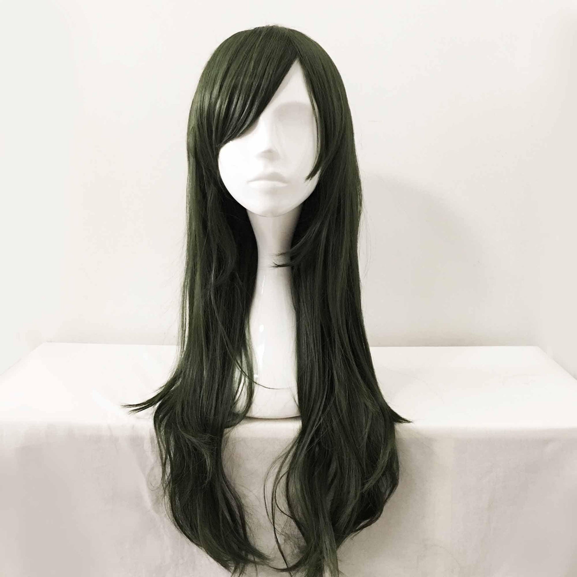 nevermindyrhead Women Dar Green Long Straight Side Swept Bangs Cosplay Wig