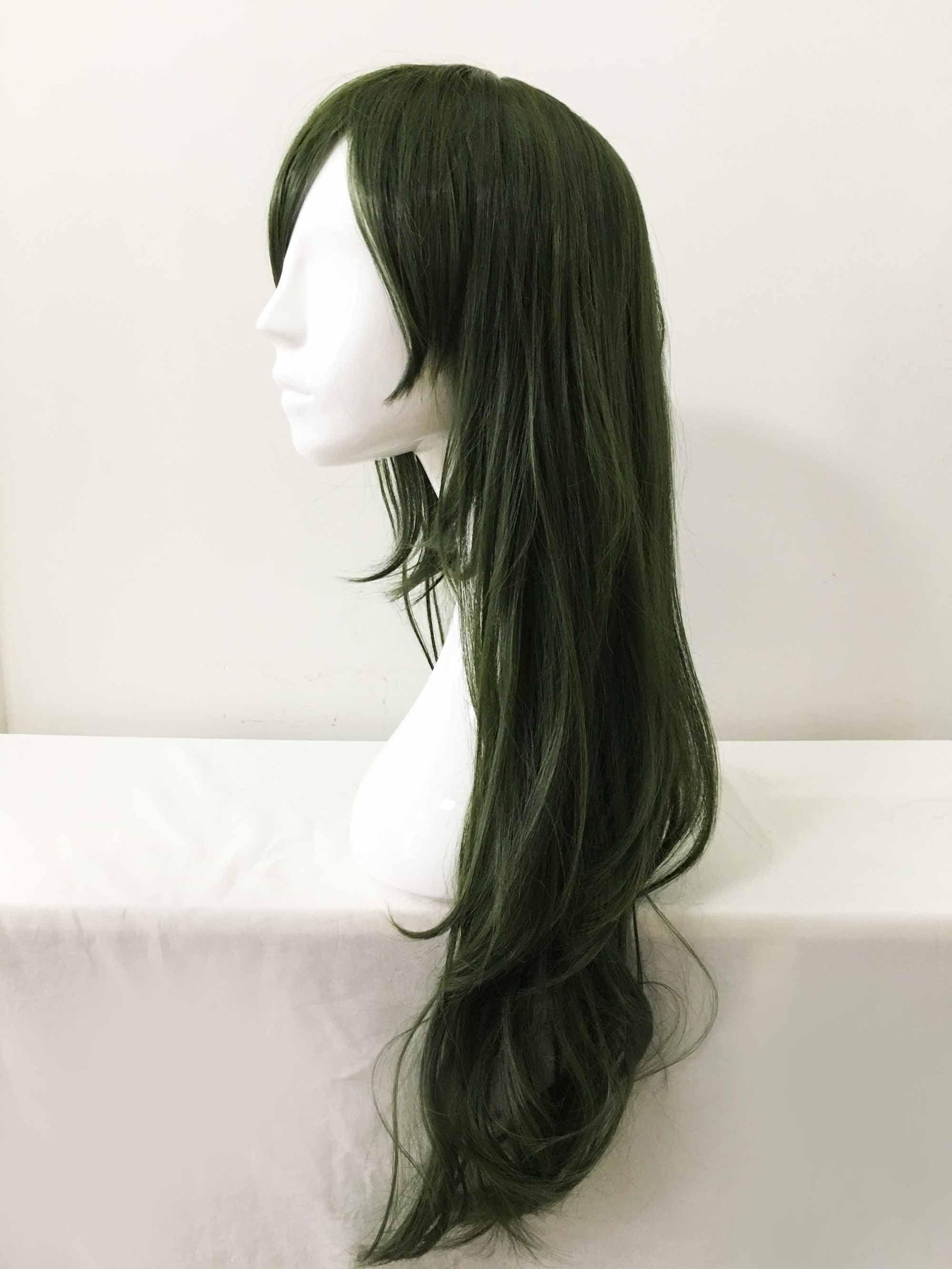 nevermindyrhead Women Dar Green Long Straight Side Swept Bangs Cosplay Wig