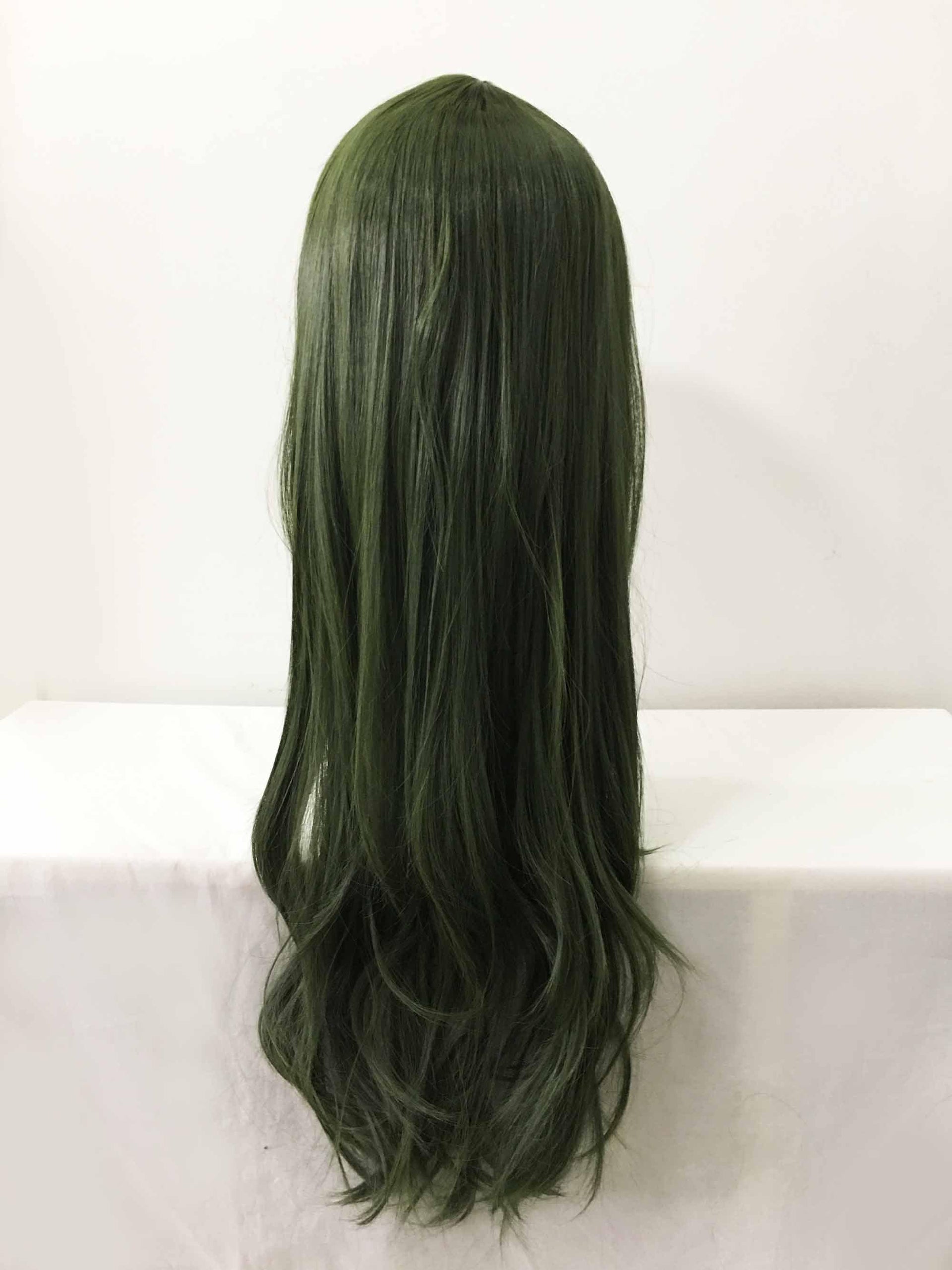 nevermindyrhead Women Dar Green Long Straight Side Swept Bangs Cosplay Wig