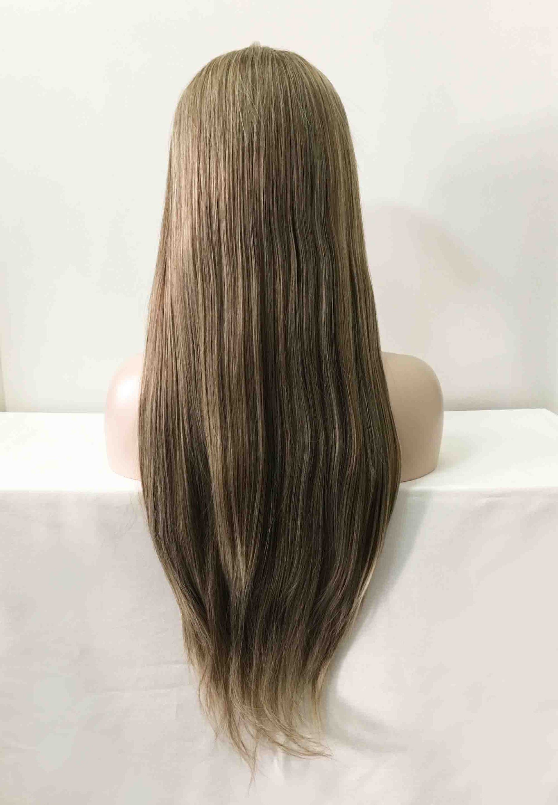 nevermindyrhead Women Dark Ash Blonde Lace Front Long Straight Middle Part Wig