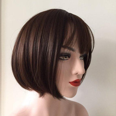 Women Dark Brown Black Short Straight Bob Layered Wig
