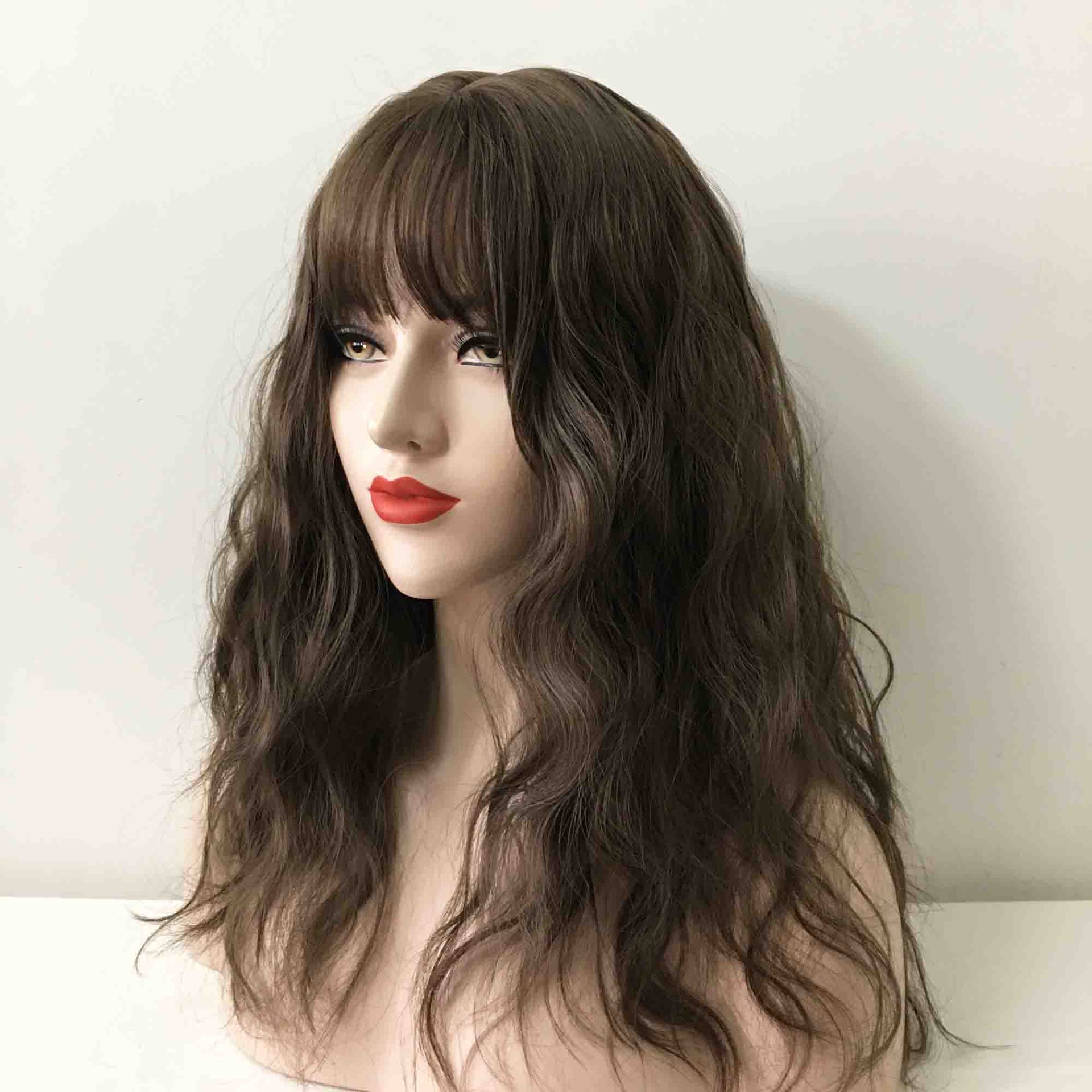 nevermindyrhead Women Dark Brown, Dark Pink, Black Long Curly Fringe Bangs Choppy Wig