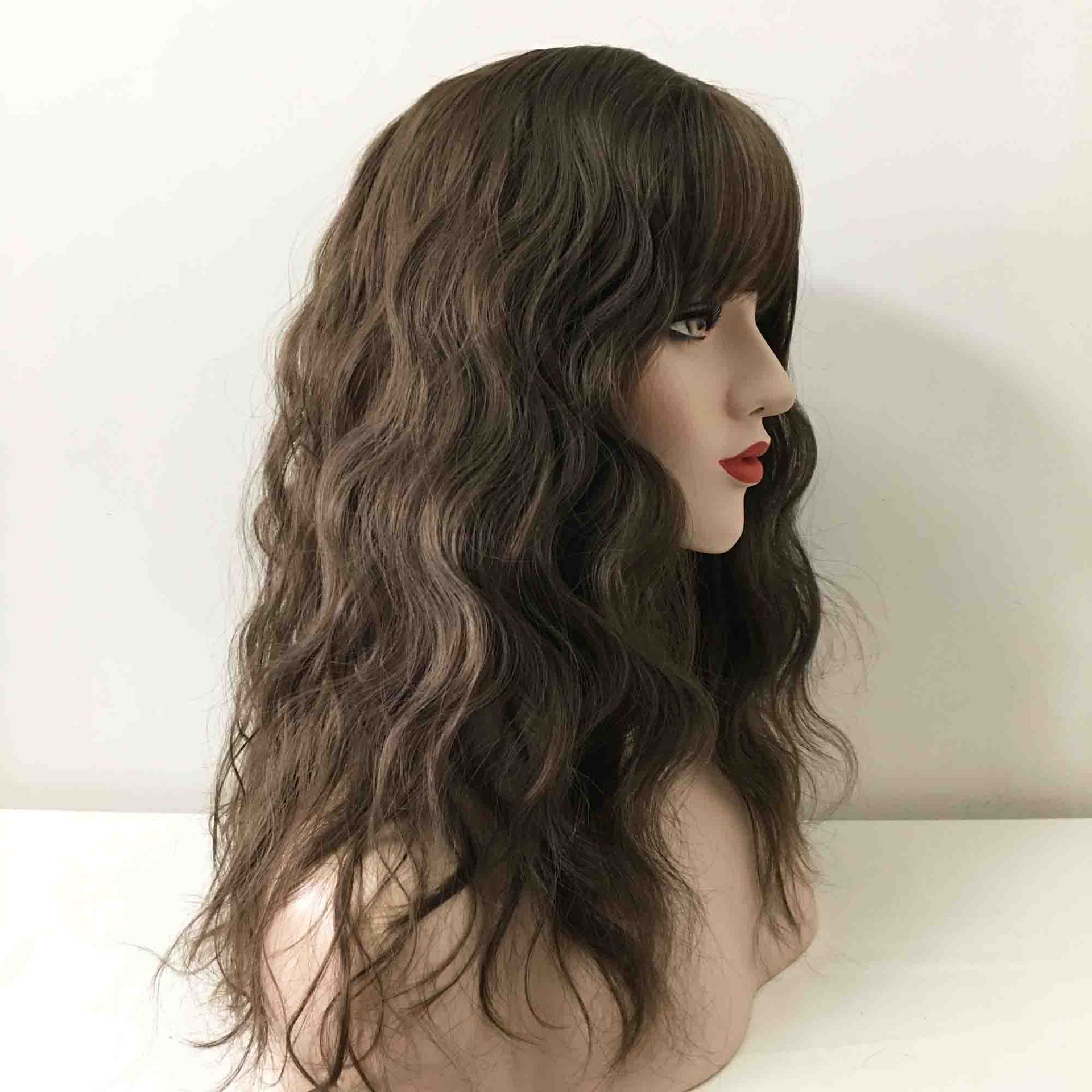 nevermindyrhead Women Dark Brown, Dark Pink, Black Long Curly Fringe Bangs Choppy Wig