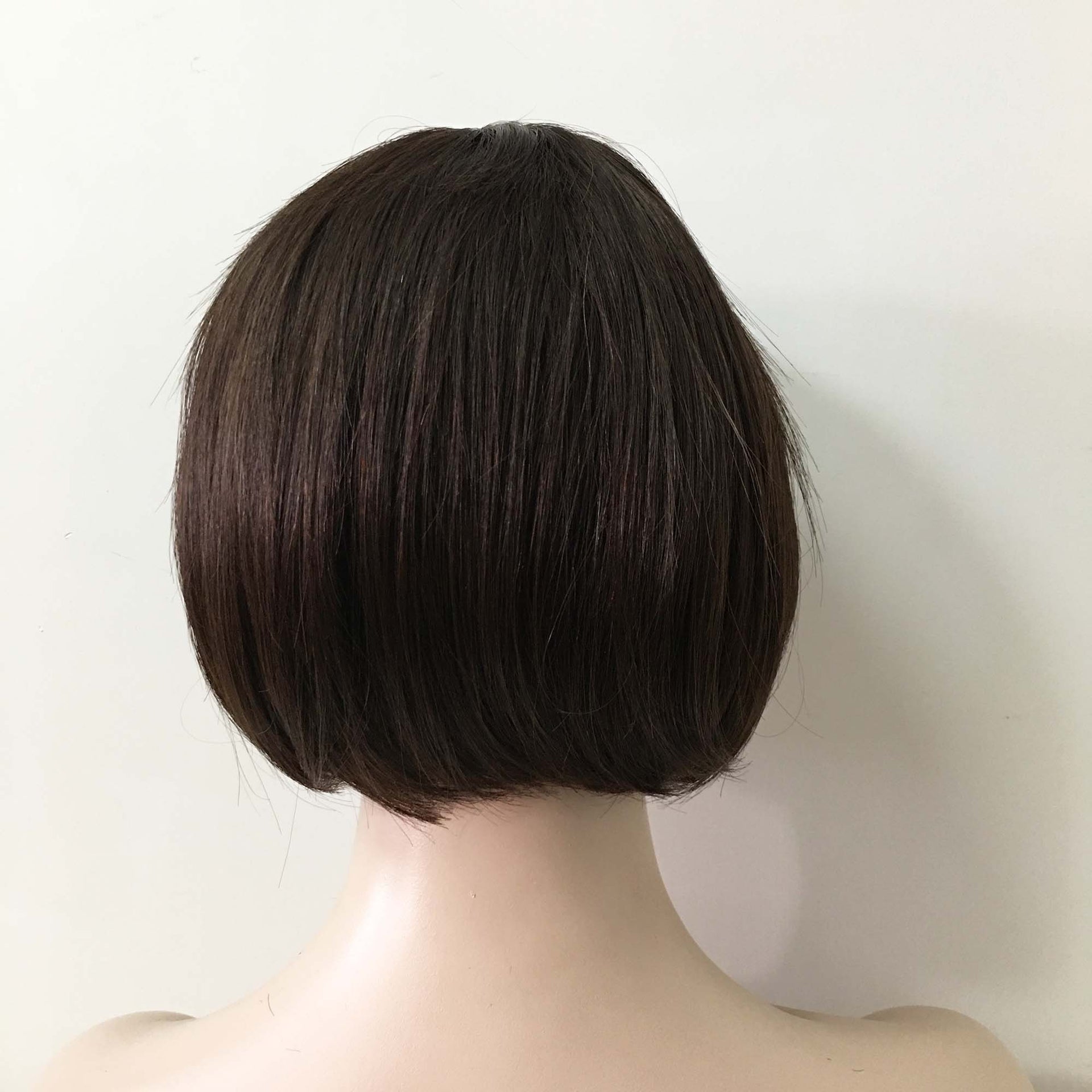 nevermindyrhead Women Dark Brown Human Hair Short Straight Bob Fringe Bangs Wig