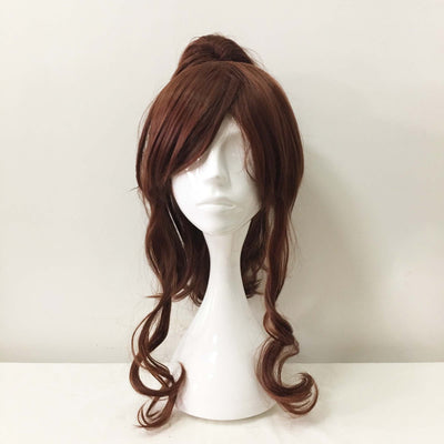 Women Dark Brown Long Curly Detachable Ponytail Fringe Bangs Cosplay Wig