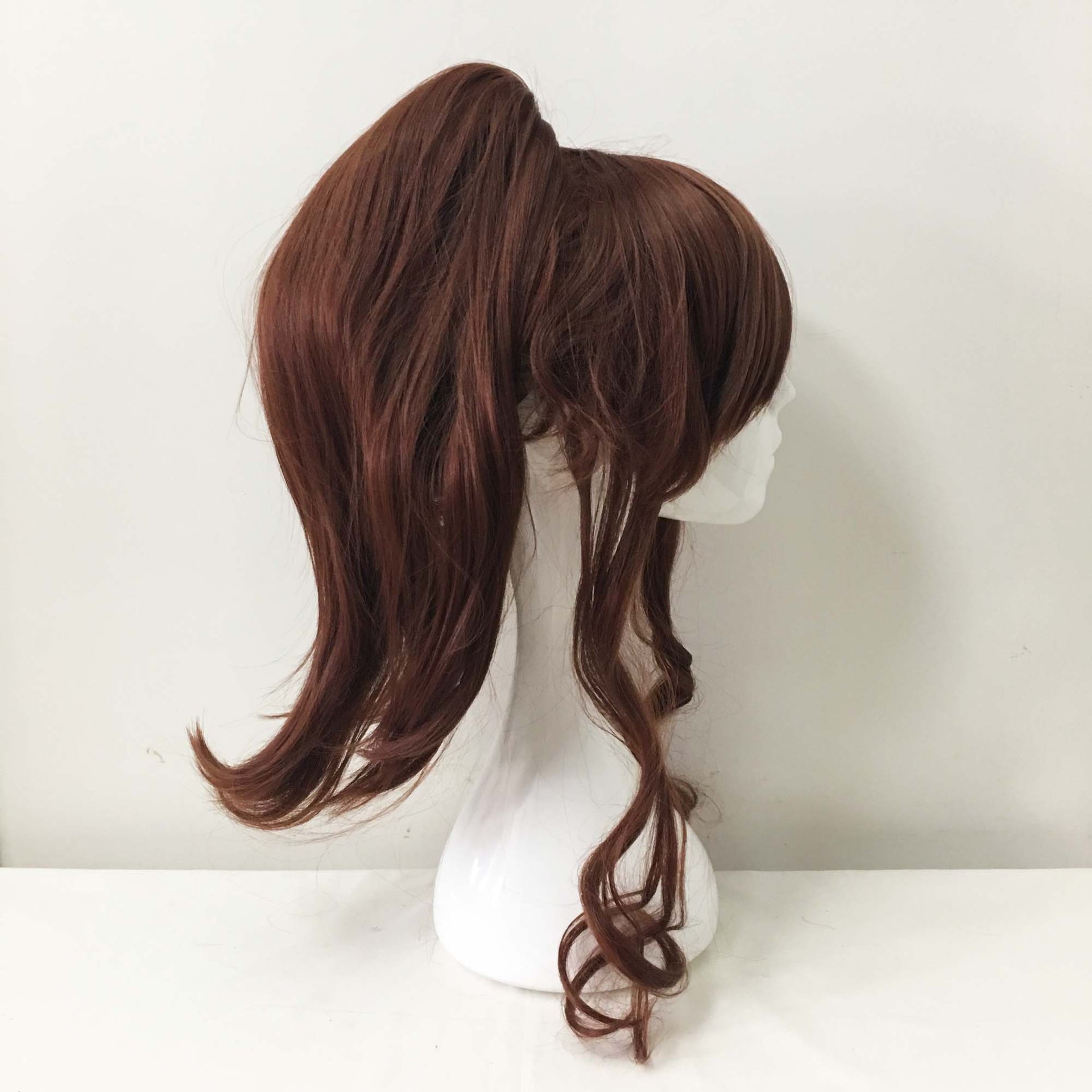 nevermindyrhead Women Dark Brown Long Curly Detachable Ponytail Fringe Bangs Cosplay Wig