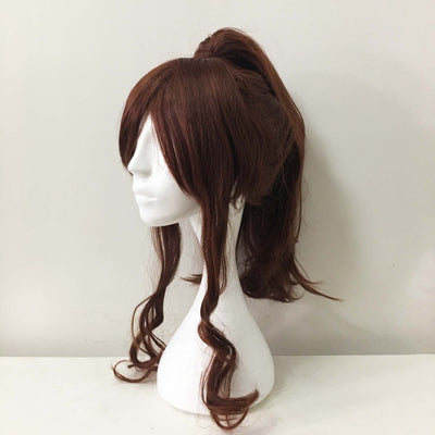 Women Dark Brown Long Curly Detachable Ponytail Fringe Bangs Cosplay Wig