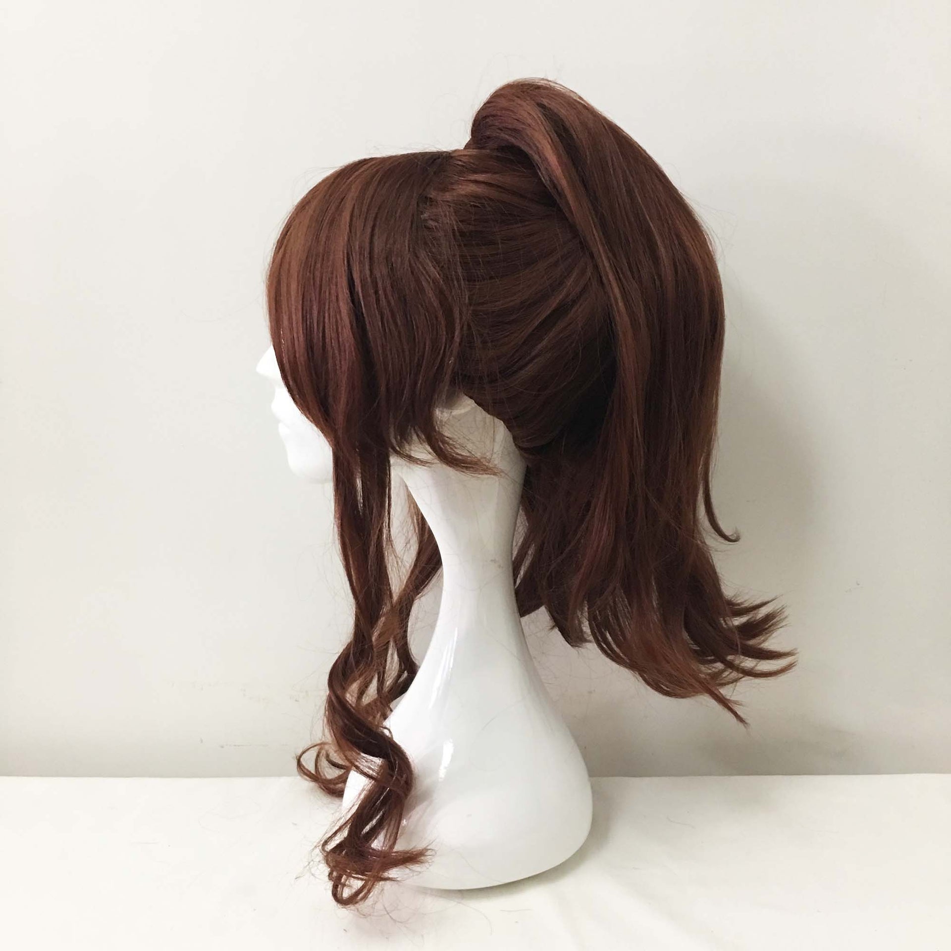 nevermindyrhead Women Dark Brown Long Curly Detachable Ponytail Fringe Bangs Cosplay Wig