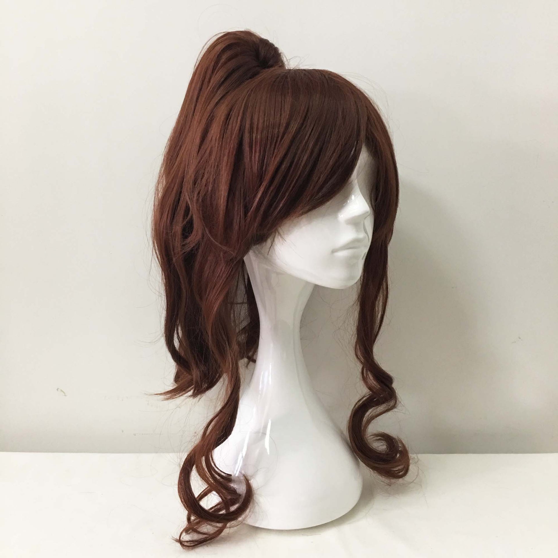 nevermindyrhead Women Dark Brown Long Curly Detachable Ponytail Fringe Bangs Cosplay Wig