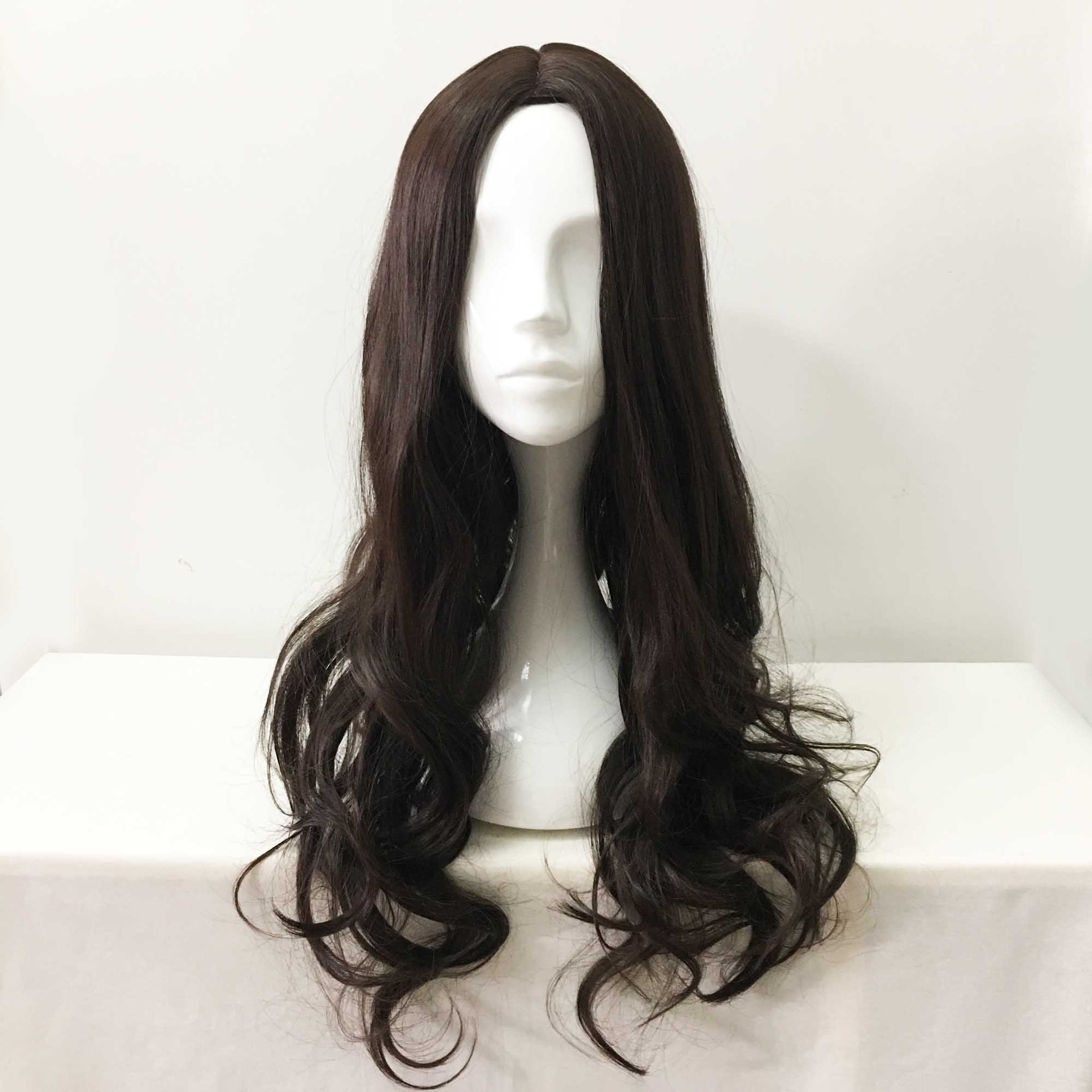 nevermindyrhead Women Dark Brown Long Curly Middle Part Long Cosplay Wig