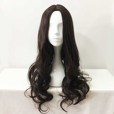 Women Dark Brown Long Curly Middle Part Long Cosplay Wig