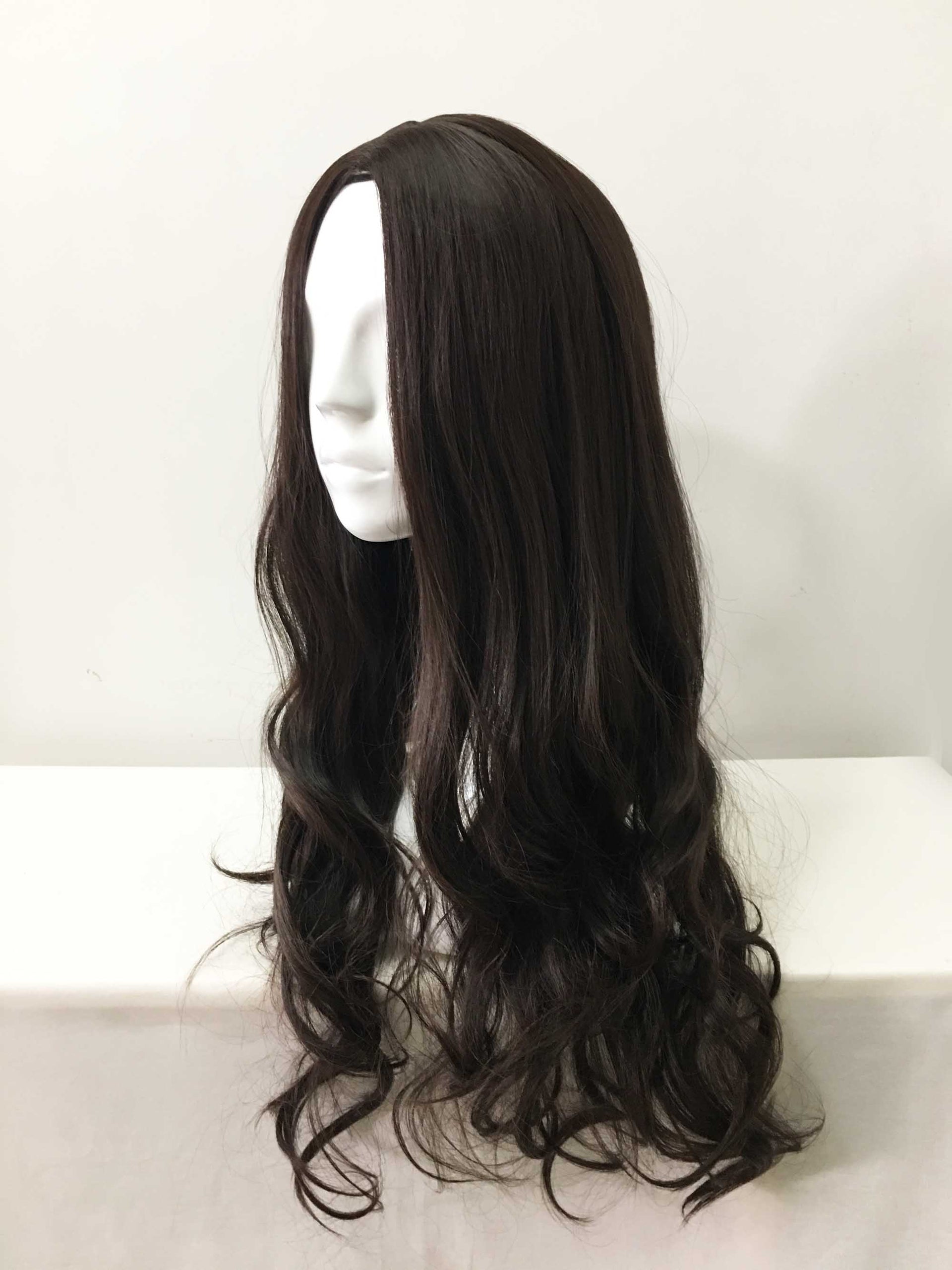 nevermindyrhead Women Dark Brown Long Curly Middle Part Long Cosplay Wig