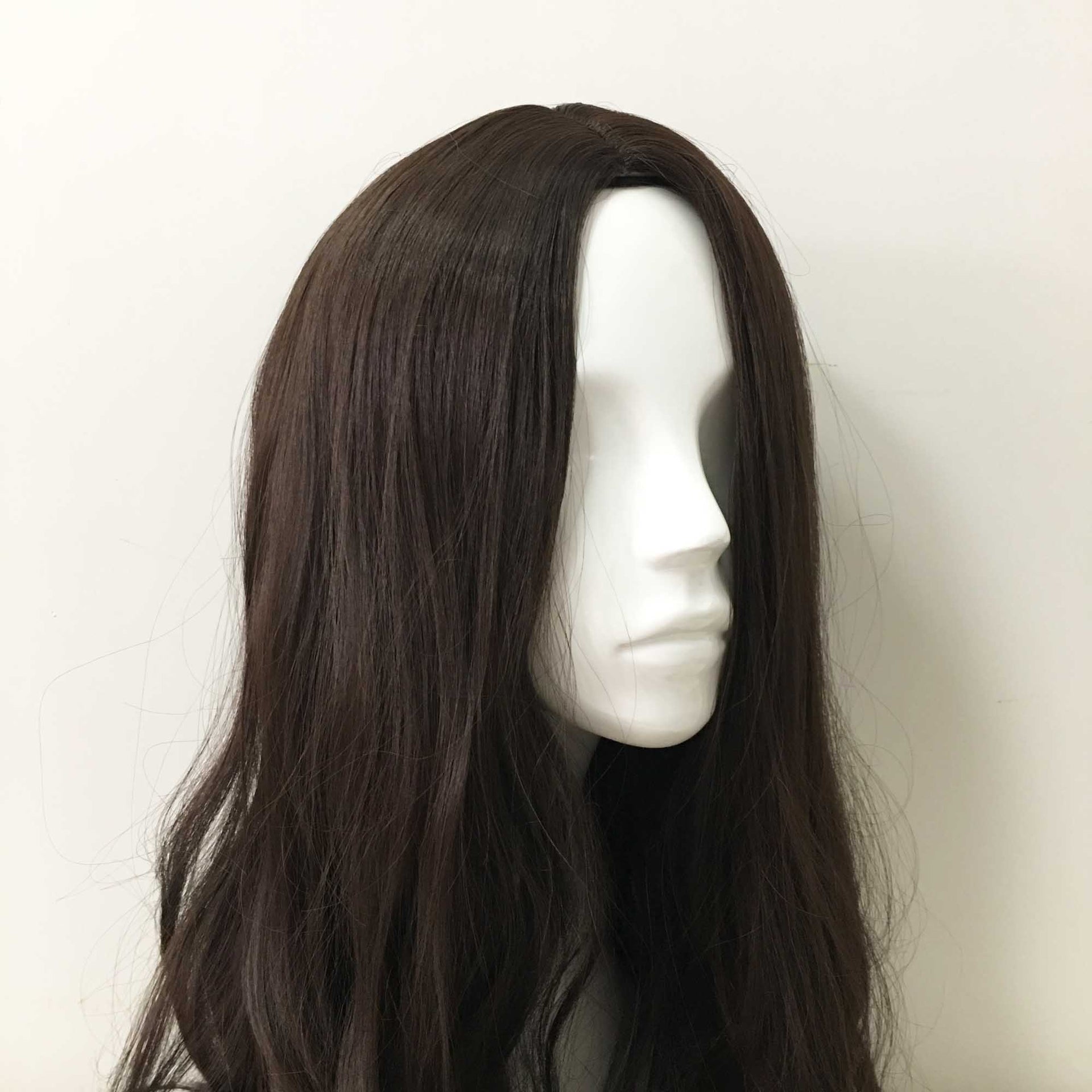 nevermindyrhead Women Dark Brown Long Curly Middle Part Long Cosplay Wig