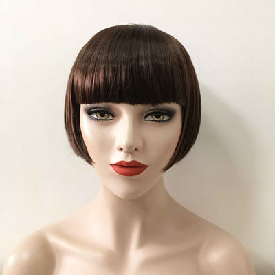Women Dark Brown Short Straight Bob Blunt Bangs Wig
