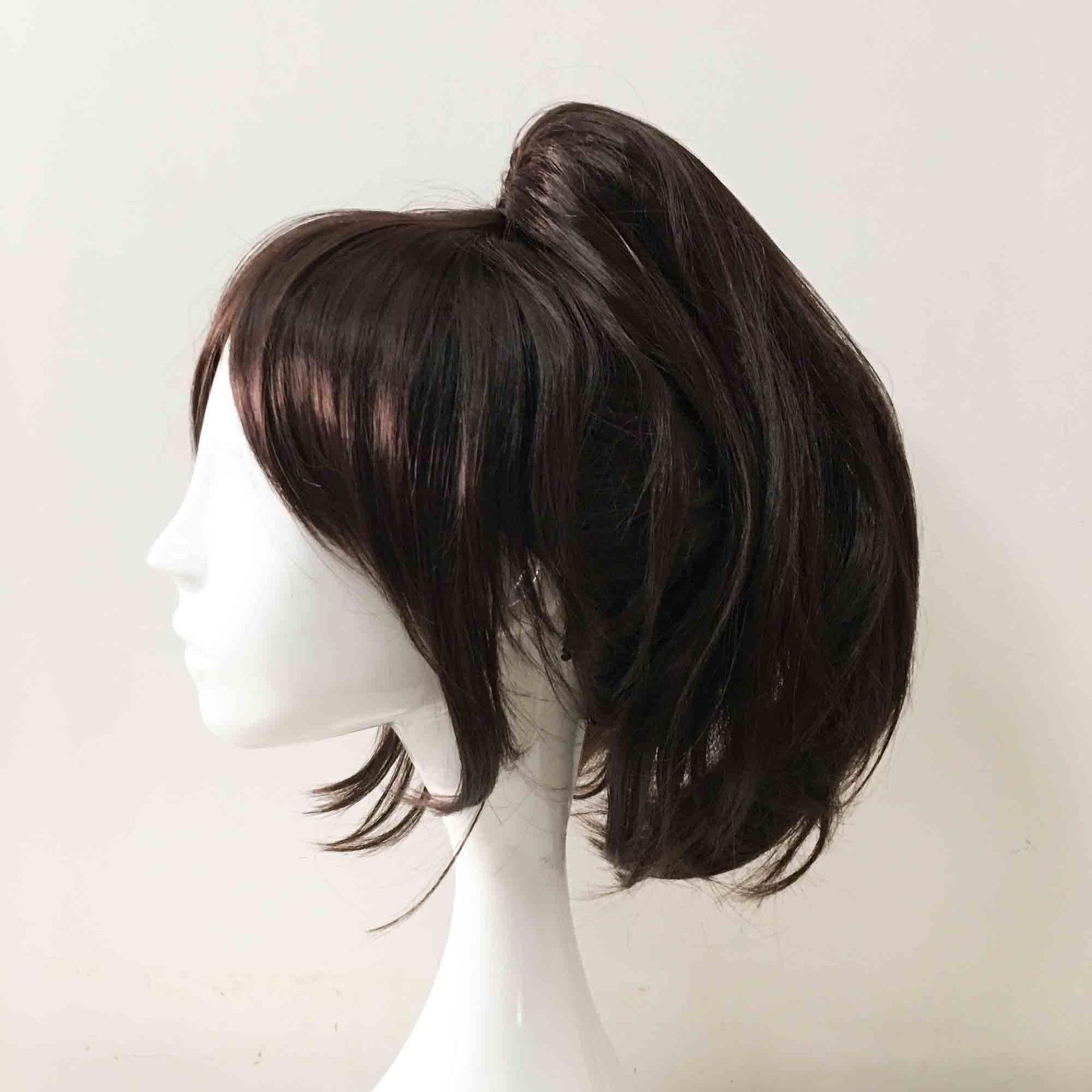 nevermindyrhead Women Dark Brown Short Straight Detachable Ponytail Cosplay Wig